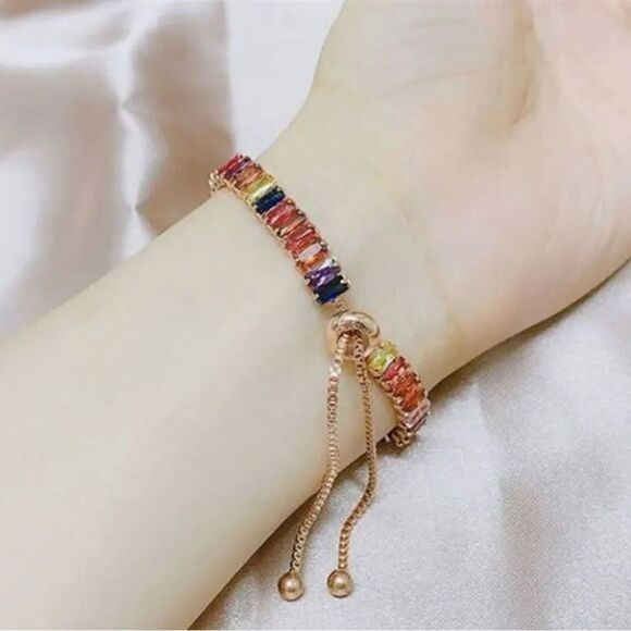 ❤️ NEW Sparkling rose gold multicolored crystal tennis bracelet ❤️ - Picture 2 of 6